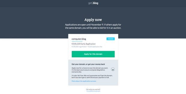.blog: Natürlich ist nicht jede Adresse so teuer, wie diese hier. (Screenshot: get.blog)