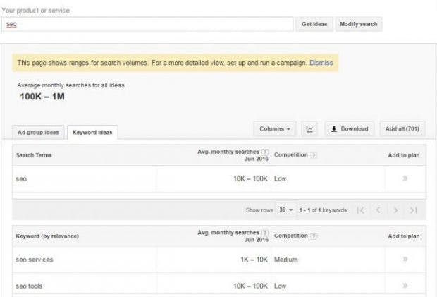 Die neue Keyword-Planer-Ansicht für Nutzer mit kleinem Budget. (Bild: Seroundtable)