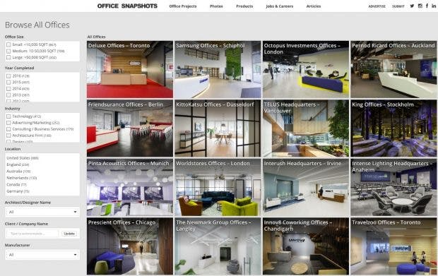 Die Officesnaphots-Community kuratiert die schönsten Büros der Welt. (Screenshot: Officesnapshots.com)