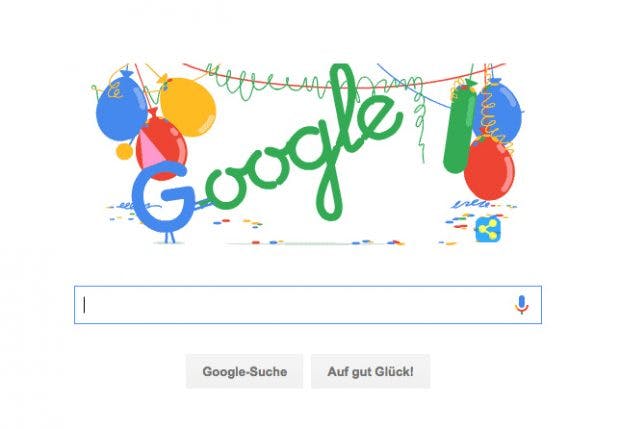 18 Jahre Google: Suchmaschine feiert Firmenjubiläum mit eigenem Doodle. (Screenshot: google.de)
