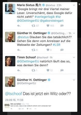 Leistungsschutzrecht: Oettinger äußert sich bei Twitter zur Internetnutzung. (Screenshot: Twitter/t3n)