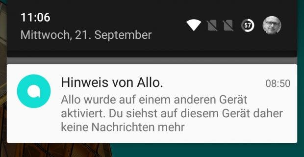 Allo merkt sofort, wenn ihr euch auf einem weiteren Gerät anmeldet. (Screenshot: t3n)