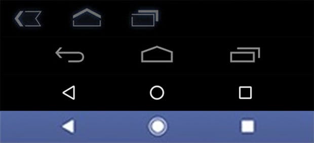 Die Entwicklung der Android-Onscreen-Navi: Von oben nach unten: Android 3.0, 4.0, 5.0, Pixel-Leak. (Bild Android Police)