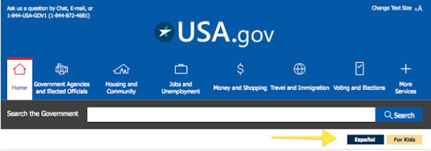 Screenshot: USA.gov