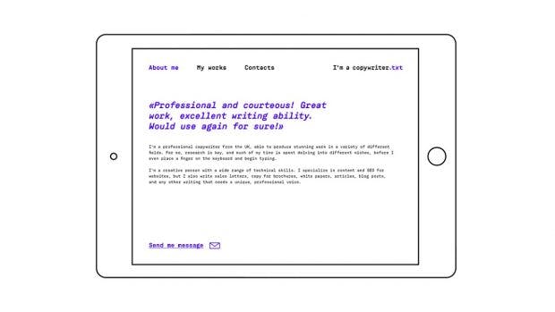 Texter-Konzept: So könnte eine Portfolio-Seite eines Copywriters aussehen. (Grafik: Dmitry Anisimov)