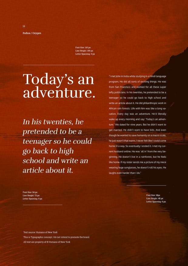 Google-Fonts-Kombinationen: Rufina / Oxygen.