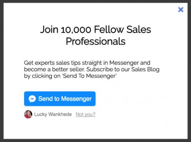 Facebook-Messenger: Nutzer können sich über ein solches Popup auf eurer Website für den Newsletter anmelden. (Screenshot: Mindiq)
