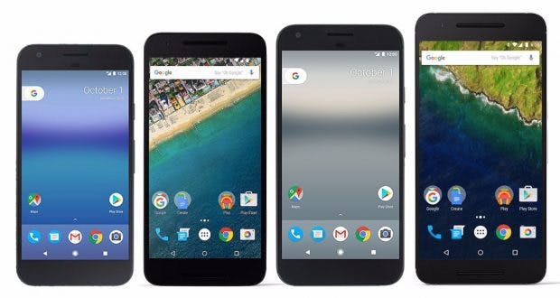 Größenvergleich: Pixel und Pixel XL gegen Nexus 6P und 5X. (Bild: Android Central)