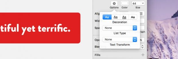 Sketch 40 bringt non-destruktive Text-Transforms mit. (Screenshot: Sketch)