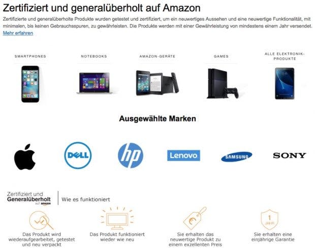 Neuer Bereich für gebrauchte Geräte bei Amazon. (Screenshot: Amazon/t3n.de)