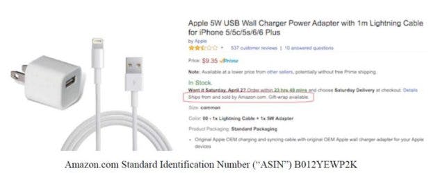 Von Apple beanstandetes Fake-Produkt auf Amazon.com. (Screenshot: Apple/Patentlyapple.com)