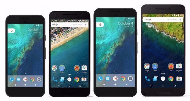 Größenvergleich: Pixel und Pixel XL vs Nexus 6P und 5X.
