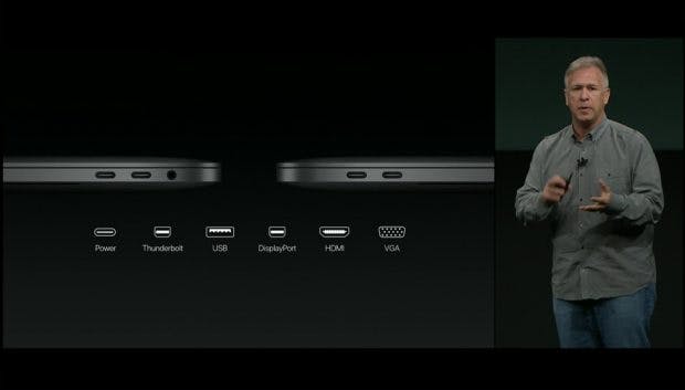Apple erklärt, dass USB-Typ-C universell wie kein anderer Anschluss ist. Thunderbolt 3 wird auch unterstützt. (Bild: Apple)