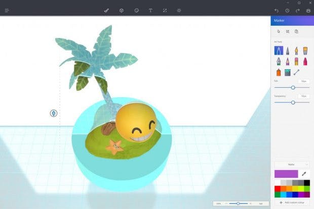 Paint 3D: Das Interface soll so einfach wie zu 2D-Zeiten bleiben. (Screenshot: Microsoft)