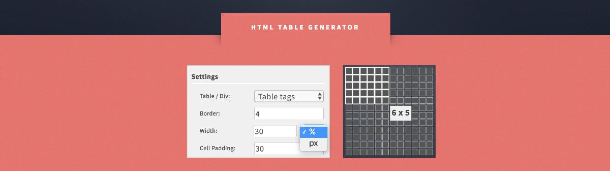 (Screenshot: divtable.com/generator)