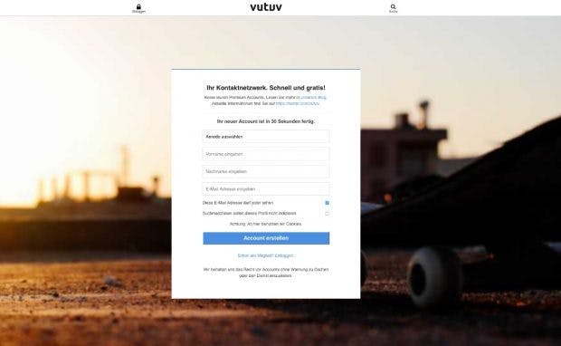 Anmeldemaske für das Karrierenetzwerk Vutuv. (Screenshot: vutuv.de/t3n)