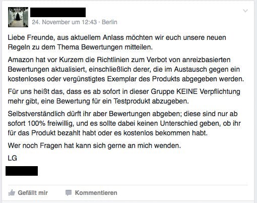 (Screenshot: Facebook-Produkttestergruppe)