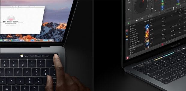Die neue Touch Bar beim MacBook Pro einhaltet auch einen Fingerabdruck-Sensor. (Foto: Apple)