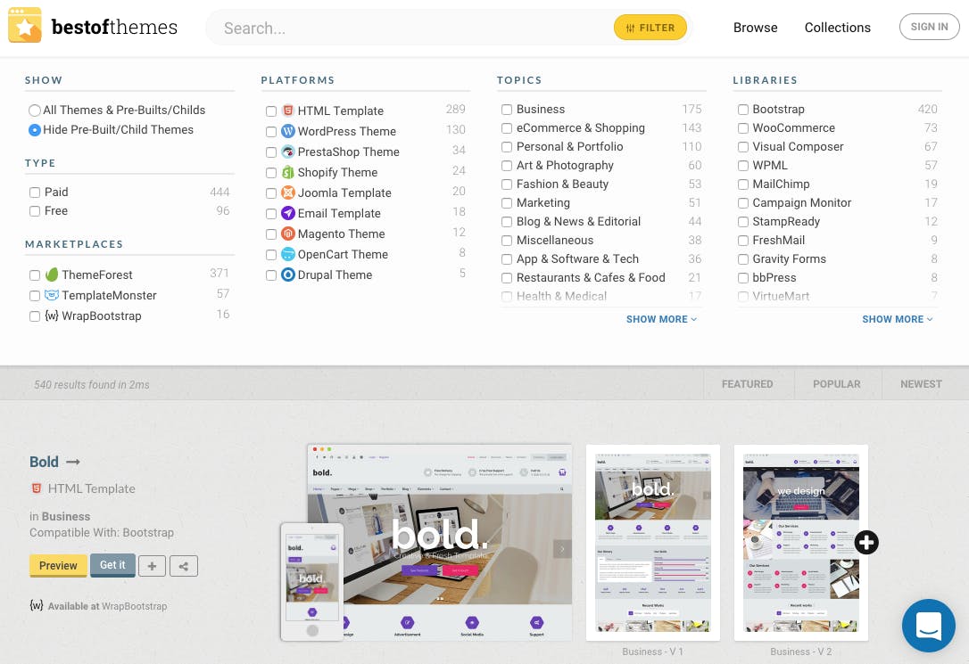 Themes noch schneller finden. (Screenshot: bestofthemes)