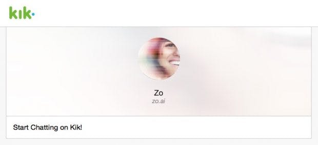 Bisher nur im Social Network Kik anzutreffen: der neue Microsoft-Chatbot Zo. (Screenshot: Zo.ai/t3n)