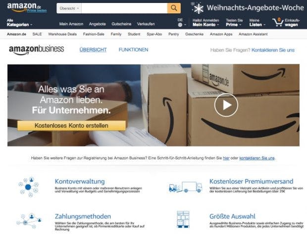 Das B2B-Portal Amazon Business ist jetzt auch in Deutschland gestartet. (Screenshot: Amazon)