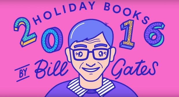 Bill Gates stellt fünf Bücher vor, die es ihm 2016 so richtig angetan haben. (Screenshot: Youtube)