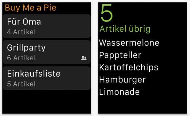 Praktische App für die Apple Watch: Ein Einkaufszettel am Handgelenk. (Screenshot: App-Store)