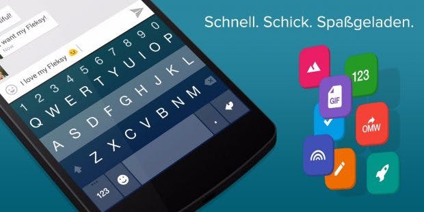 Fleksy - gewöhnungsbedürftige, aber gute und schnelle Android-Tastatur. (Bild: Fleksy)