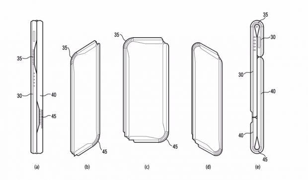 Das „Samsung Galaxy X“ lässt sich den Patentskizzen zufolge auseinanderziehen und falten. (Bild: Kipris)