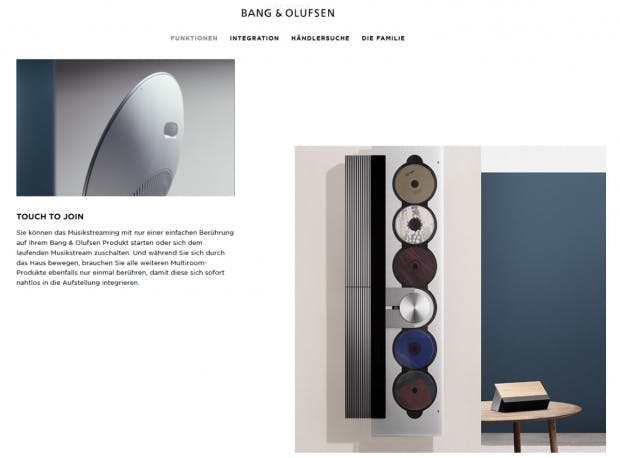 E-Commerce Design Trend: Raster auflockern (Screenshot: Bang &Olufsen)