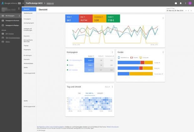Google Adwords Redesign – ein erster Blick auf die Alpha-Version. (Screenshot: Trafficdesign)