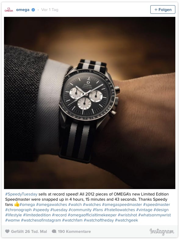 So präsentierte sich Uhrenhersteller Omega erstmalig auf Instagram. (Bild: Screenshot)