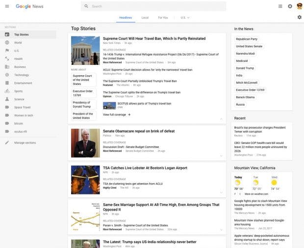 Google News im neuen Design. (Bild: Google)