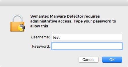 Über einen gefläschten macOS-Dialog will der „Symantec Malware Detector“ an das Nutzerpasswort kommen. (Screenshot: „Symantec Malware Detector“ / Malwarebytes)