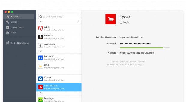 Den neuen Passwort-Manager Remembear gibt es neben macOS auch für Windows, iOS und Android. (Screenshot: Remembear)