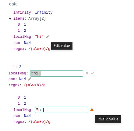 Editierbare Felder in der neuen Version der Vue.js-DevTools. (Screenshot: Vue.js/Github)