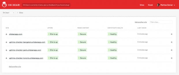 Im Dashboard haben Nutzer fürs Website-Monitoring wichtige Faktoren im Blick. (Screenshot: Oh Dear)
