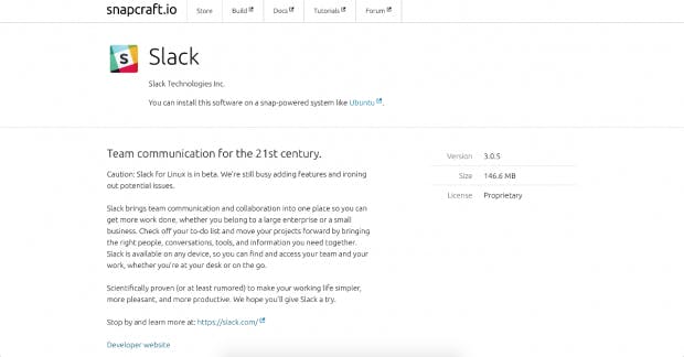 Linux-Nutzer können Slack jetzt als Snap installieren. (Screenshot: Snapcraft)