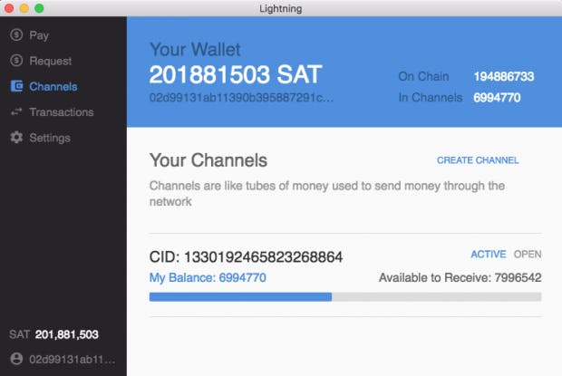 Die Lightning-Desktop-Lösung welche auf Neutrino aufbaut (Screenshot: Lightning Labs)