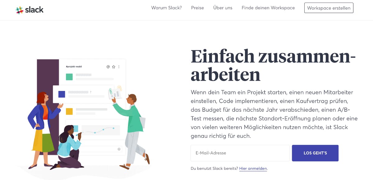 Das primäre Menü von Slack ist einfach und nach Wichtigkeit sortiert. (Screenshot: Slack/t3n.de)