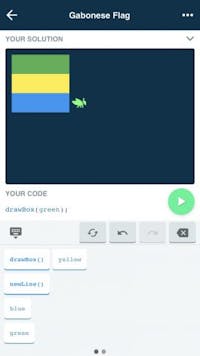 Bei Grasshopper muss der Nutzer in den Lektionen die passenden Code-Schnipsel auswählen, um wie hier eine Landesflagge zu erzeugen. (Screenshot: Grasshopper / t3n.de)