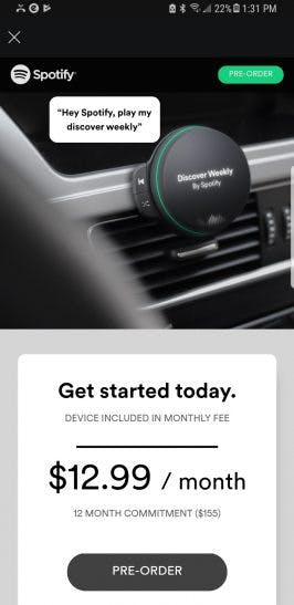 Spotify-Nutzer erhielten Werbeanzeigen, die das mögliche Hardware-Device von Spotify zeigen. (Bild: Flexin Fiesta / Reddit)