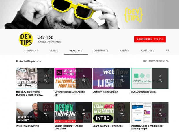 Dev-Tips hat Grundlagen-Videos über HTML und CSS, aber auch über React. (Screenshot: t3n.de)