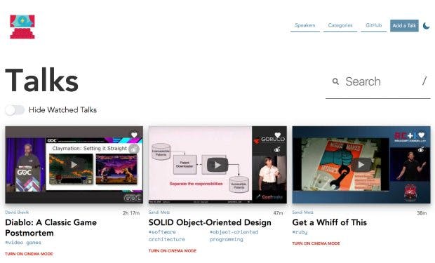 Awesome Talks versammelt Entwicklervorträge von verschiedenen Konferenzen. (Screenshot: awesometalks.party)