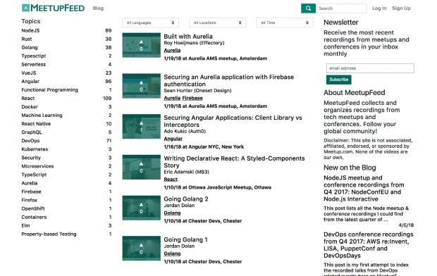 Auf Meetupfeed könnt ihr quasi euer eigenes Konferenzprogramm aufstellen. (Screenshot: meetupfeed.com)