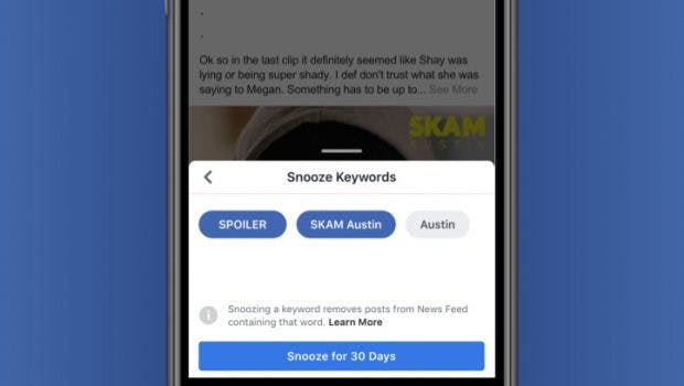 Facebook führt Snooze-Funktion für Keywords ein. (Grafik: Facebook)