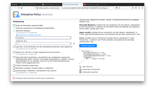 Mit einem Klick können Administratoren die JSON-Datei generieren oder eine bestehende laden und aktualisieren. (Screenshot: Firefox)