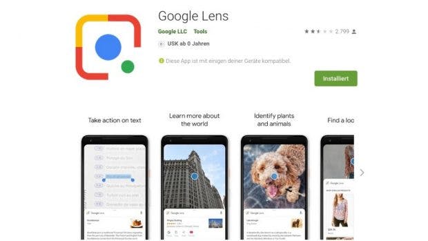 Die Google-Lens wird als separate App im Play-Store angeboten. (Screenshot: Google)