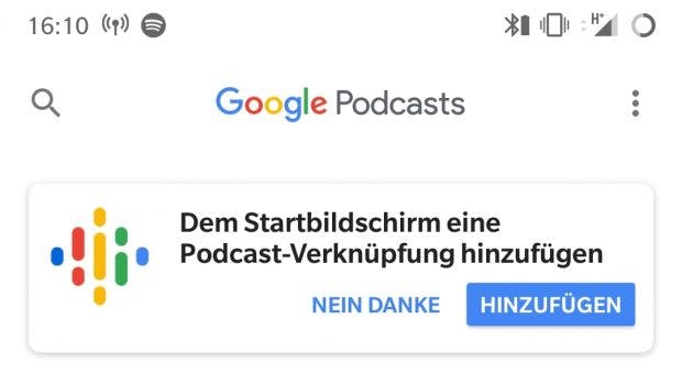 Damit ihr auch ohne App an Googles Podcast-Dienst gelangt, gibt es ein Icon für den Homescreen. (Screenshot: t3n.de)