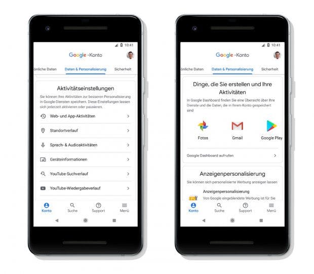 Neues Google-Konto: Aktivitätseinstellungen